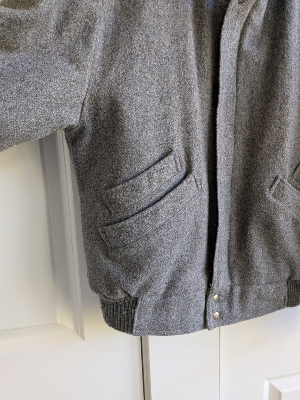 Vintage Hunt Club Wool Jacket Men M Gray Collared Bomber Jacket Made in USA - Picture 6 of 16